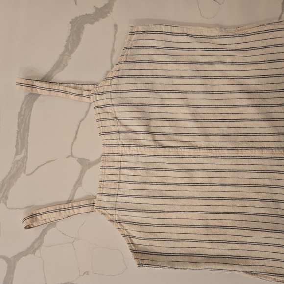 Linen Striped Wide Leg Boho Cottage Jumpsuit Womens Size Medium Black Cream - Picture 2 of 6